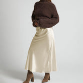 Womens Elegant Flow Silk Maxi Skirt High Waist Silk Dress